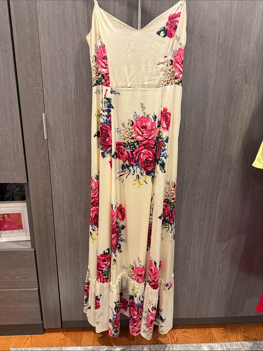 Betsey Johnson Cream Maxi Dress with Pink Floral Print